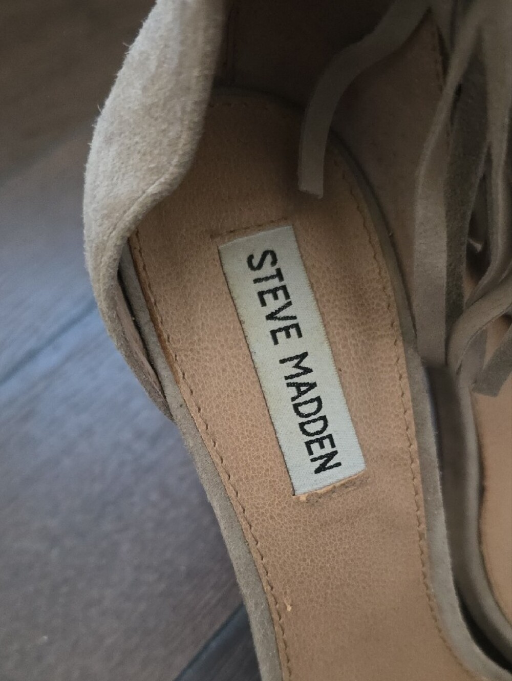 Steve Madden Taupe Suede Fringe Ankle-Strap Stilettos - Picture 2 of 6